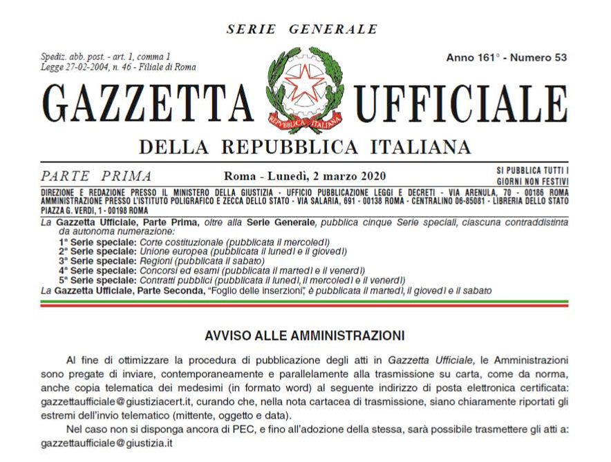 MISURE URGENTI A SOSTEGNO DEL SISTEMA PRODUTTIVO E SOSPENSIONE DEI MUTUI (G.U. N.53 DEL 2 MARZO 2020)